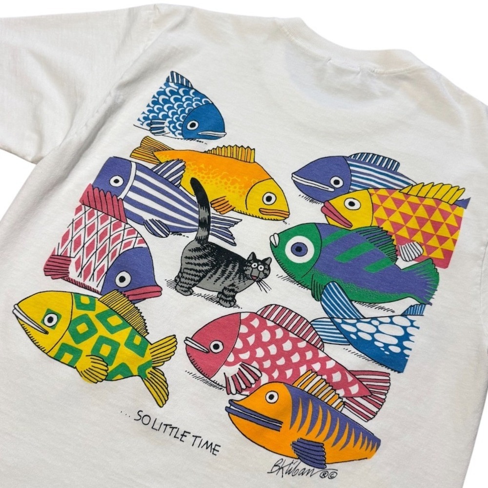 Vintage 90s Crazy Shirts B. Kliban Cat So Many Fish Nature Art Graphic T-shirt - Picture 8 of 9